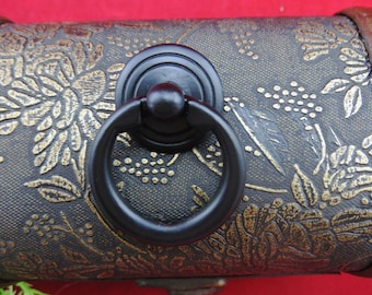 1 or 8 Black Metal Circular Knobs - Drawer Oil Knob Ring Pulls, Bureau Decorative Wooden Box Handle - 1 1/3"x1 4/5"(34mmX47mm) - k23