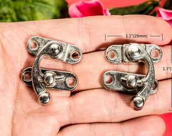 2 or 10 Silvery Oxhorn Latches - Right Left Hook Solid Metal Hasp Leather Suitcase Buckle Clasp - Two Direction 1.1"( 29x33mm) - h187