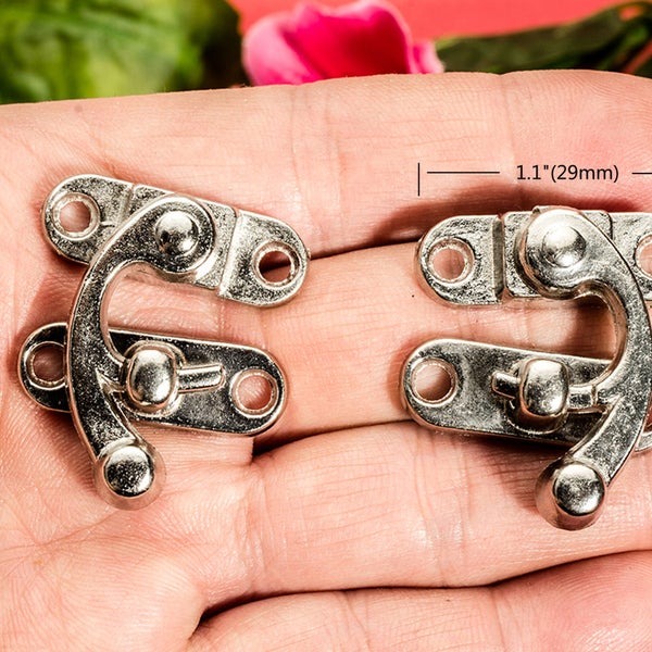 2 or 10 Silvery Oxhorn Latches - Right Left Hook Solid Metal Hasp Leather Suitcase Buckle Clasp - Two Direction 1.1"( 29x33mm) - h187