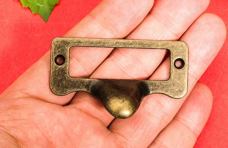 - l45 5557mm 4 Small Tags Pulls 2.162.24 Vintage Metal Nose Drawer Pulls Card Handle Label Frames