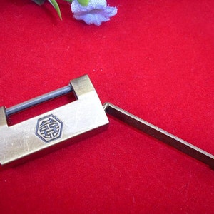 Classical Wedding Lock Metal Jewelry Box Old Chinese, Plug Key Padlock,Wedding Gift Two Size 0.78/1 20mm/25mm Internal v66 image 2