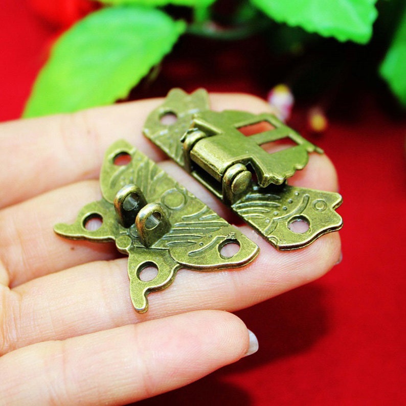 1 or 10 Vintage Butterfly Hasps Wooden Box Metal Flower Lock Catch Latches Gift Wine Box Buckle Clasp 1.77x1.4545x37mm h13 image 3