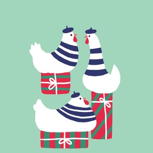 Christmas Card Three French Hens 12 Days of Christmas Collection image 2