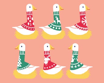 Christmas Card - " Six Geese-a-Layin' "- 12 Days of Christmas Collection