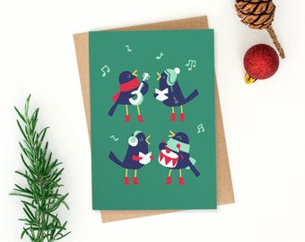 Christmas Card - "Four Calling Birds" -  12 Days of Christmas Collection