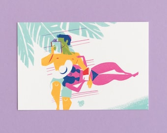 Mini Art Print - Couple reading on the beach