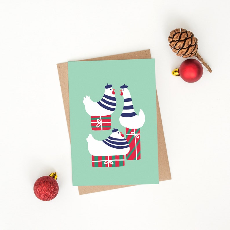 Christmas Card Three French Hens 12 Days of Christmas Collection image 1