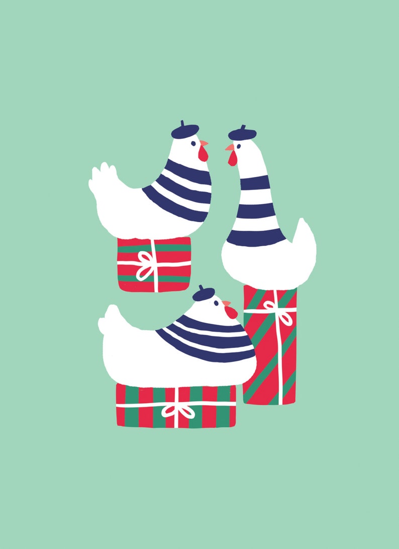 Christmas Card Three French Hens 12 Days of Christmas Collection image 2