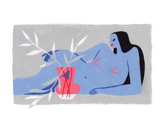 Blue Reclining Lady - Medium Art Print