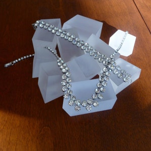 Weiss Rhinestone Necklace, Weiss Rhinestone Earrings, Weiss Demi Parure, Weiss Clear Rhinestone Necklace and Earrings, Weiss Bridal Jewelry