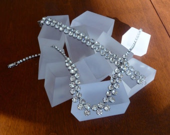 Weiss Rhinestone Necklace, Weiss Rhinestone Earrings, Weiss Demi Parure, Weiss Clear Rhinestone Necklace and Earrings, Weiss Bridal Jewelry