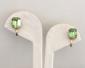 Weiss Green Rhinestone Earrings/Weiss Emerald Cut Rhinestone Earrings/Weiss Peridot Emerald Cut Earrings/Weiss Peridot Earrings/Weiss Green