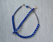 Weiss Blue Rhinestone Necklace Bracelet Weiss Emerald Cut BLUE Signed Weiss Montana Blue Rhinestone Necklace and Bracelet Weiss Montana Blue