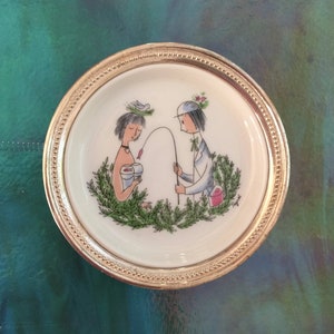 Silver Rim Coaster/Rosenthal Peynet The Lovers Series Sterling Silver Coaster/Peynet&#39;s Lovers/Peynet Coaster/Lovebirds Coaster Trinket Dish