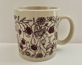 Taylor and Ng Coffee Mug/1978 Brown BIRDS FLOWERS BERRIES Mug/Birds Flowers and Berries 1978 Taylor Ng Mug Signed Win Ng/Taylor Ng Mug