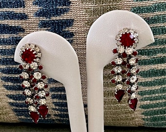 Pendientes vintage de araña con diamantes de imitación Weiss, rojos y transparentes, firmados