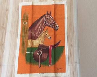 Vintage Irish Linen Tea Towel: Mare, Foal & Saddle by Lamont