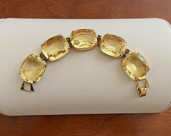Kramer Bracelet: Golden Yellow Square Cut Rhinestones