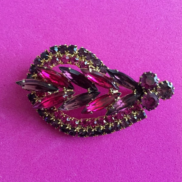 Vintage Rhinestone Pin, Vintage Pink and Purple Rhinestone Pin, Vintage Pink Rhinestone Pin, Vintage Purple Rhinestone Pin, Unsigned Beauty