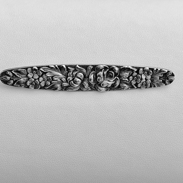 Stieff Sterling Repousse Rose Pattern Bar Pin/Vintage Stieff Repousse Floral Rose Pattern Pin/Stieff Sterling Repousse Floral Rose Bar Pin