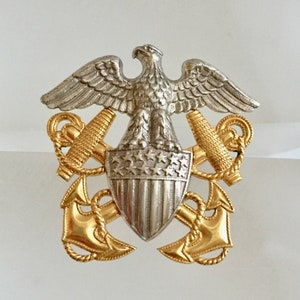 GEMSCO Sterling Navy Eagle Shield Crossed Anchors Pin/USN Officer&#39;s Sweetheart Pin/Sterling Silver 10K G.F. EAGLE Shield Crossed Anchors Pin