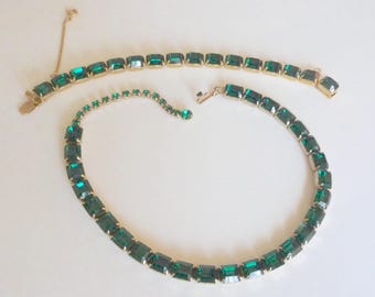 Pulsera y collar de diamantes de imitación verde esmeralda con corte Weiss/Pulsera y collar de diamantes de imitación verde Weiss/Semi parure de diamantes de imitación verde Weiss/Verde Weiss