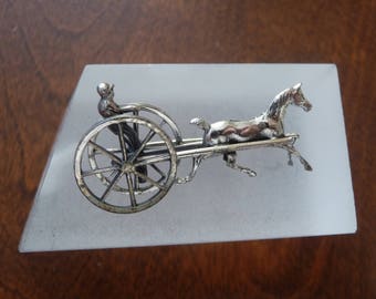 Vintage Sterling Silver Trotting Pin/Sterling Trotting Pin/Harness Racing High Wheeled Sulky Pin/Vintage Sterling Trotting Horse Pin