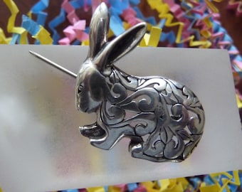 Vintage Jezlaine Sterling Silver Rabbit Pin: Filigree Bunny Brooch