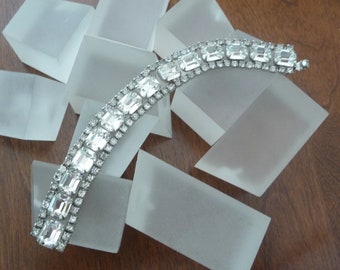 Emerald Cut Weiss, Weiss ClearRhinestone Bracelet,Vintage Weiss Clear Rhinestone Bracelet,Weiss Emerald Cut Rhinestone Bracelet