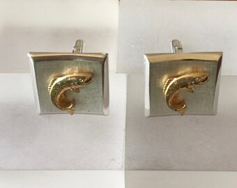 Fish Cuff Links, SWANK Trout Cuff Links, Trout Cuff Links, Trout Fish Cuff Links, Vintage SWANK Jumping Trout Cuff Links