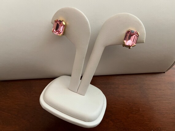 Weiss PINK Rhinestone Earrings, Weiss PINK Emeral… - image 2