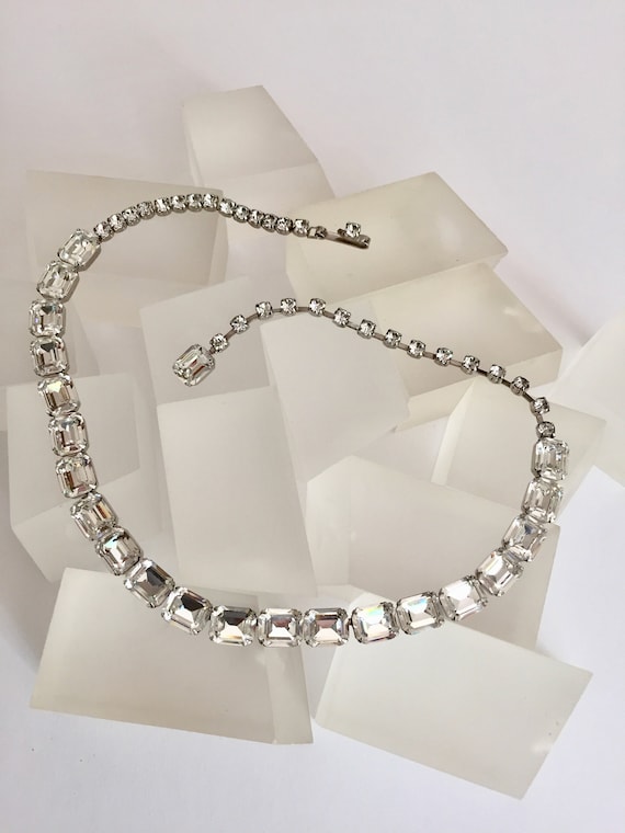 Weiss Emerald Cut Rhinestone Necklace/Weiss Emerald Cut Clear Rhinestone Necklace/Weiss Clear Rhinestone Necklace/Weiss Bridal Necklace