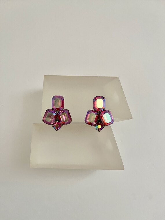 Weiss Pink Rhinestone Earrings, Weiss Pink Earrin… - image 3