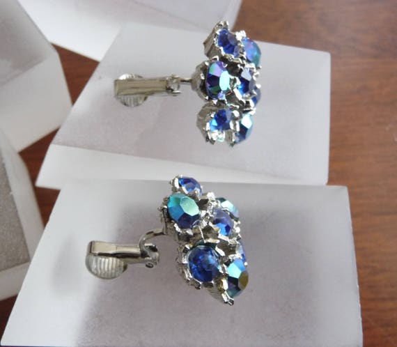 Weiss Blue Rhinestone Earrings/Weiss AB Rhineston… - image 5