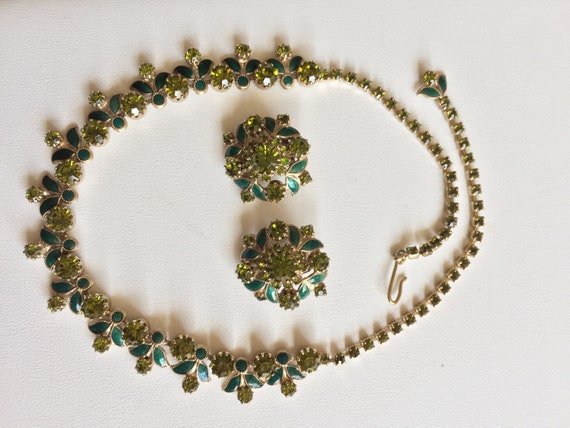 Weiss Green Rhinestone Necklace, Vintage Weiss Gr… - image 6