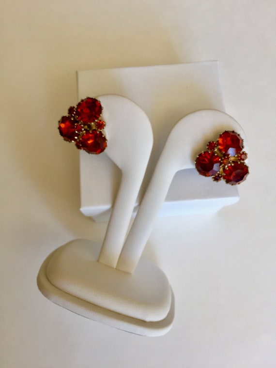 Weiss ORANGE Rhinestone Earrings/Weiss Burnt Oran… - image 4