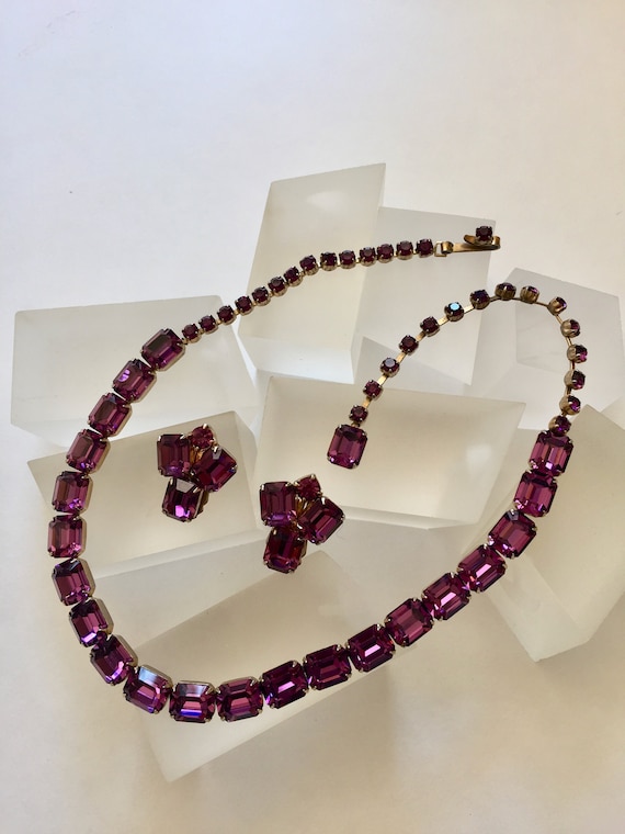 Weiss Purple Rhinestone Necklace and Earrings/ Wei