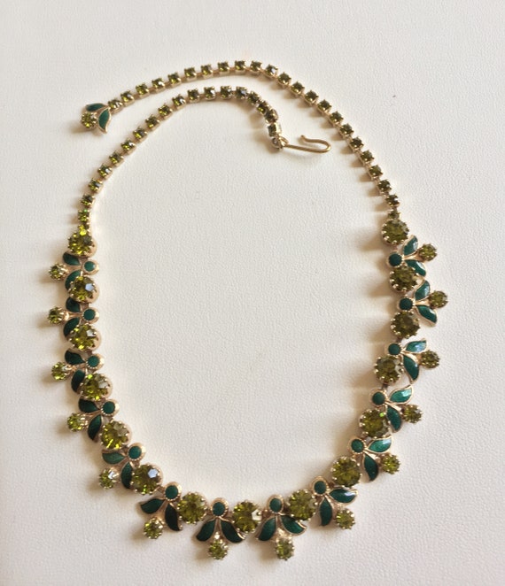 Weiss Green Rhinestone Necklace, Vintage Weiss Gr… - image 7