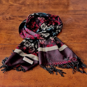 Vintage Floral Pashmina Cashmere Scarf Shawl: Red, Turquoise, Green