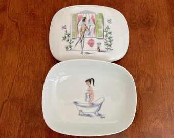 Rosenthal Peynet The Lovers Lidded Trinket Dish 1950s, Peeking Nude Trinket Dresser Box