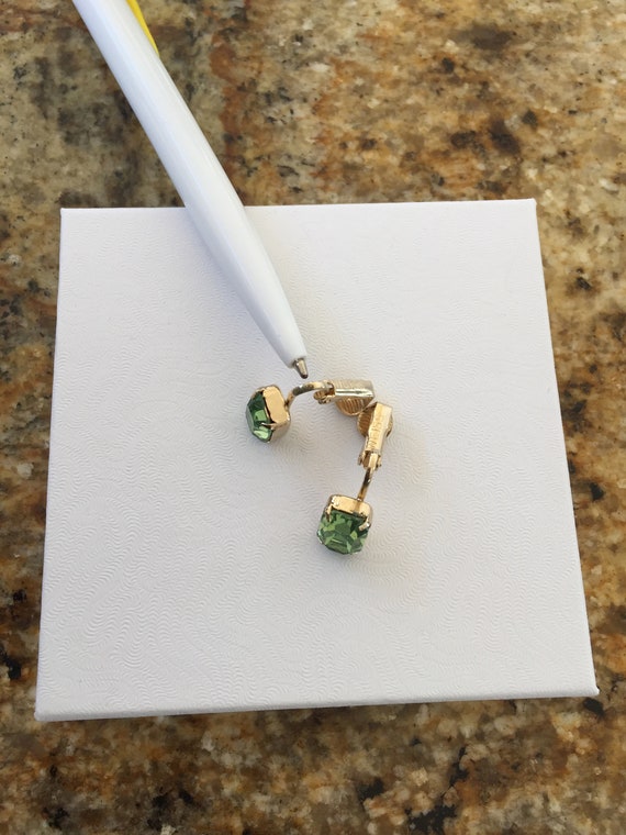 Weiss Green Rhinestone Earrings/Weiss Emerald Cut… - image 9