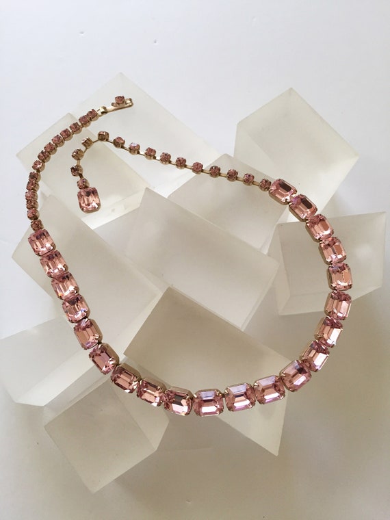 Weiss Pink Rhinestone Necklace/Vintage Weiss Pale… - image 2