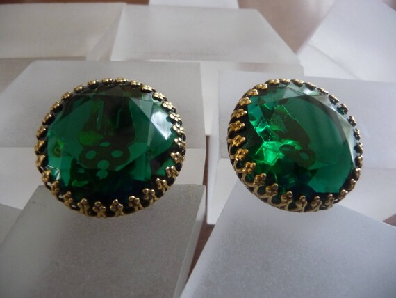 Weiss Green Rhinestone Earrings/Weiss Green Emera… - image 9