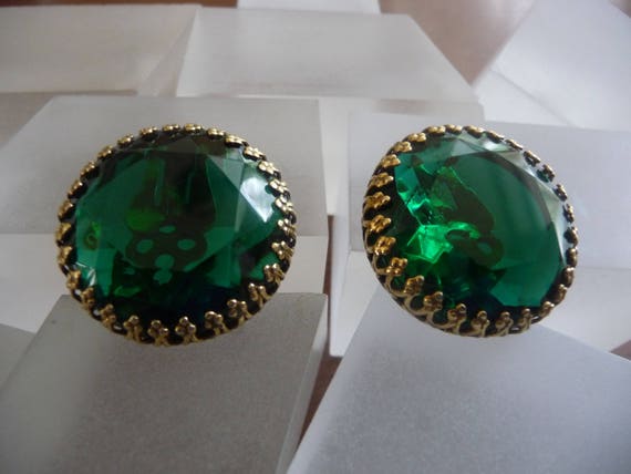 Weiss Green Rhinestone Earrings/Weiss Green Caboc… - image 2