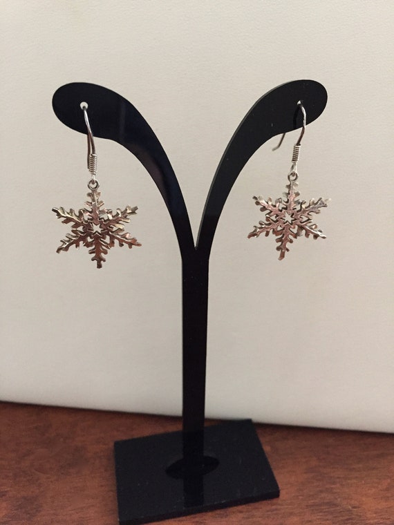 Vintage Sterling Silver Snowflake Earrings, Sterli