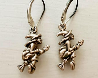 WITCH Earrings, Sterling Silver Wicked Witch Earrings, Halloween Jewelry