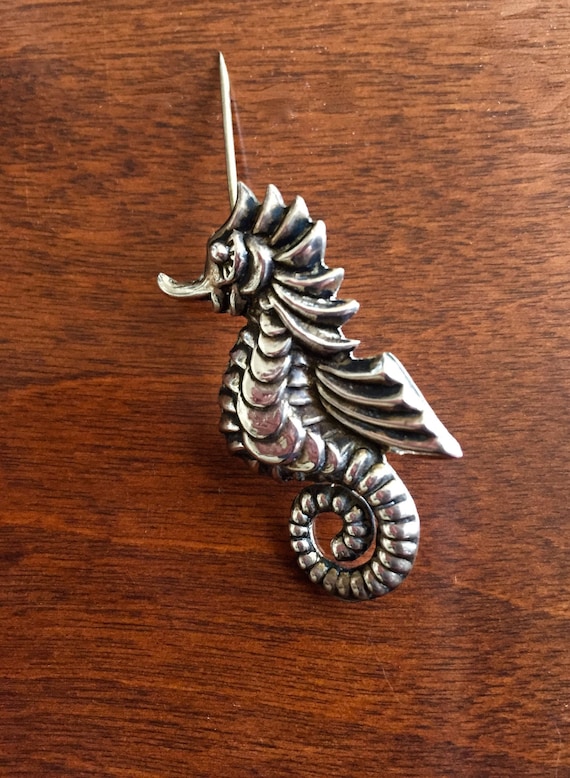 Vintage Sterling Sea Horse Pin/Sterling Silver Sea