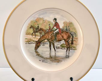 Plato de caballo, plato de caballo vintage de Paul Brown, escena ecuestre de Ford, plato de caballo de porcelana fina, plato de caza del zorro de Paul Brown Lenox China