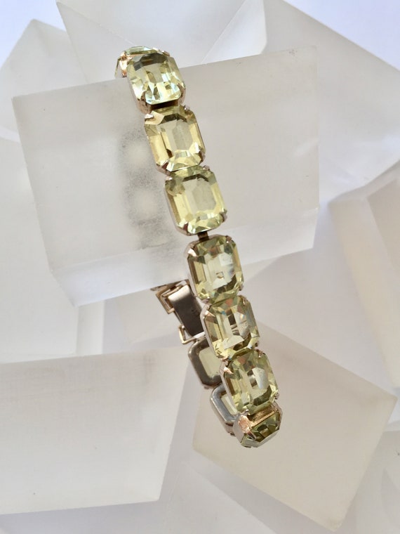 Weiss Emerald Cut Yellow Rhinestone Bracelet/Weis… - image 4