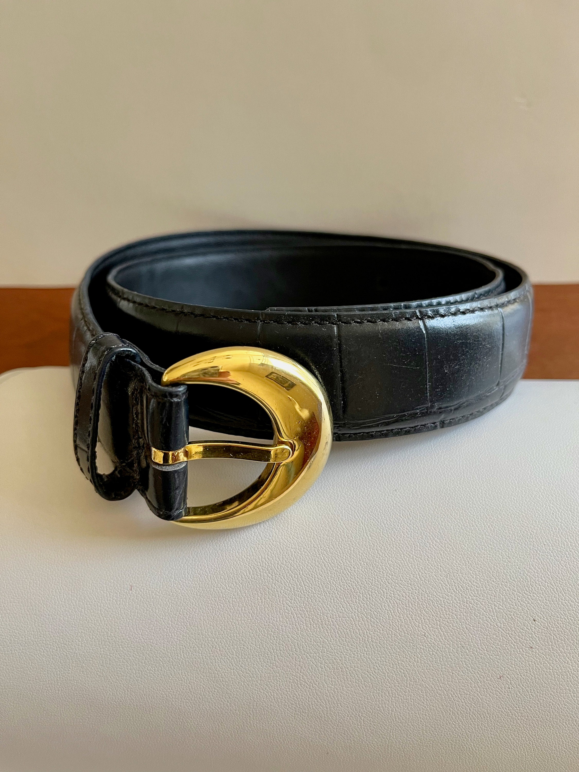 BLACK Alligator Belt/alligator Grain Steerhide BLACK Belt  display picture 2